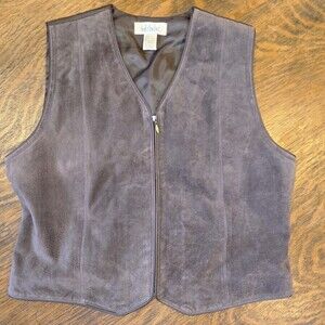 Great Northwest Leather Front Vest Brown Suede Zip Front Lined Size Large